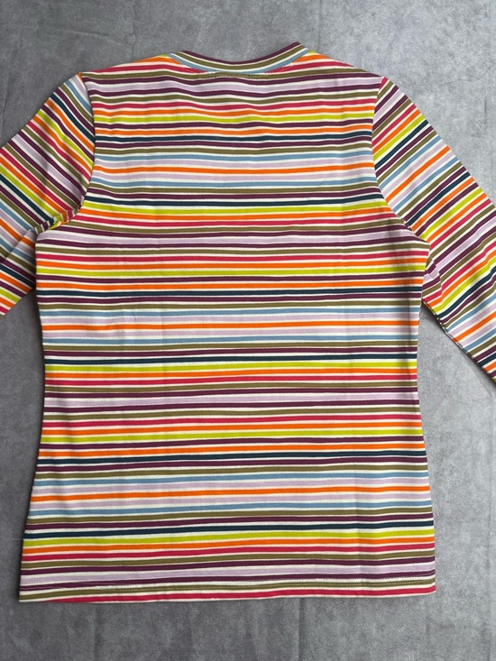 Colorful Stripe Knit Top Y2K Retro Fitted Stretch Tee Casual Chic S - Picture 5 of 7